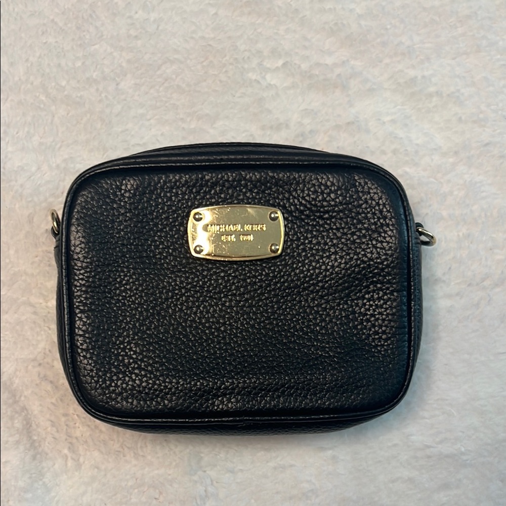 Michael Kors Pebbled Black Leather Bag with Gold Accents